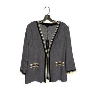 Misook Black & Yellow Cardigan Open Front Chain Detail Size S